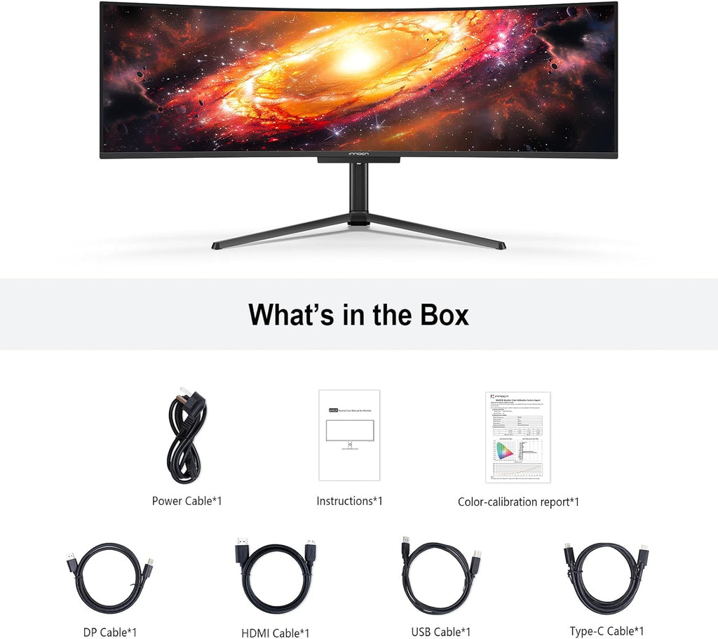 INNOCN 49' OLED Ultrawide Curved Monitor 5K2K 5120 x 1440p 144Hz, 0.03ms, Computer Monitor for AI PC, USB Type C 90W, HDMI 2.1, DisplayPort, USB Hub, Speakers, Adaptive-Sync, Adjustable Stand, Black