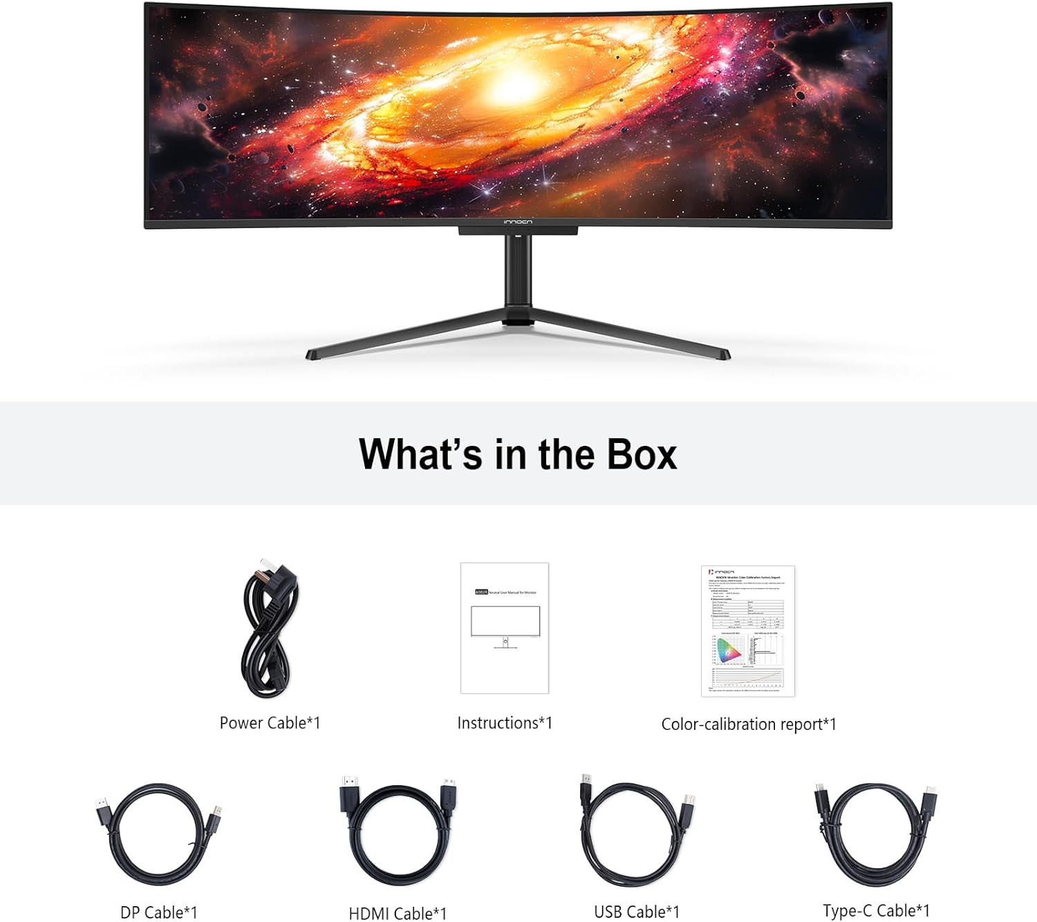 INNOCN 49' OLED Ultrawide Curved Monitor 5K2K 5120 x 1440p 144Hz, 0.03ms, Computer Monitor for AI PC, USB Type C 90W, HDMI 2.1, DisplayPort, USB Hub, Speakers, Adaptive-Sync, Adjustable Stand, Black