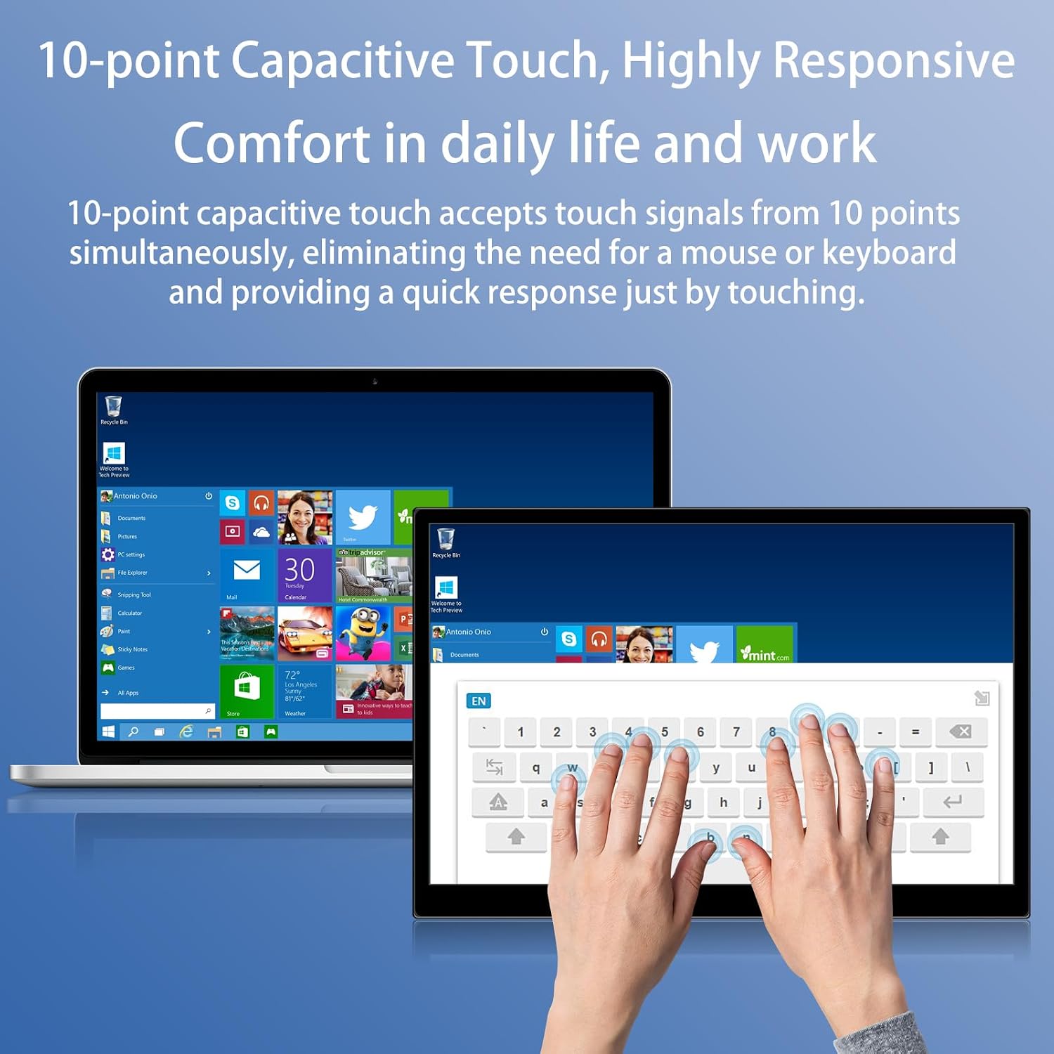 Portable Touchscreen Monitor, 16 Inch 1920X1200P Monitor IPS Touch Screen Monitor with USB C HDMI Port, 300cd/m², External Monitor for Laptop PC Phones Computer Ras Pi