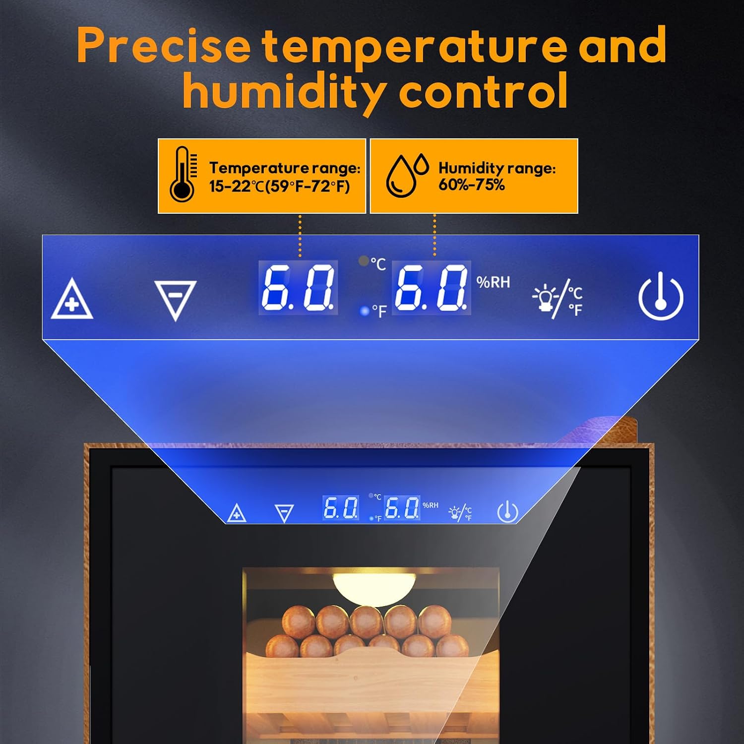 25L Electric Humidor with Upgraded Design, 200 Counts Large Capacity,Thermostatic Electric Cooler Cabinet with Digital LED Screen, Safety Lock,Smart Humidity & Temp Control, Gifts for Men