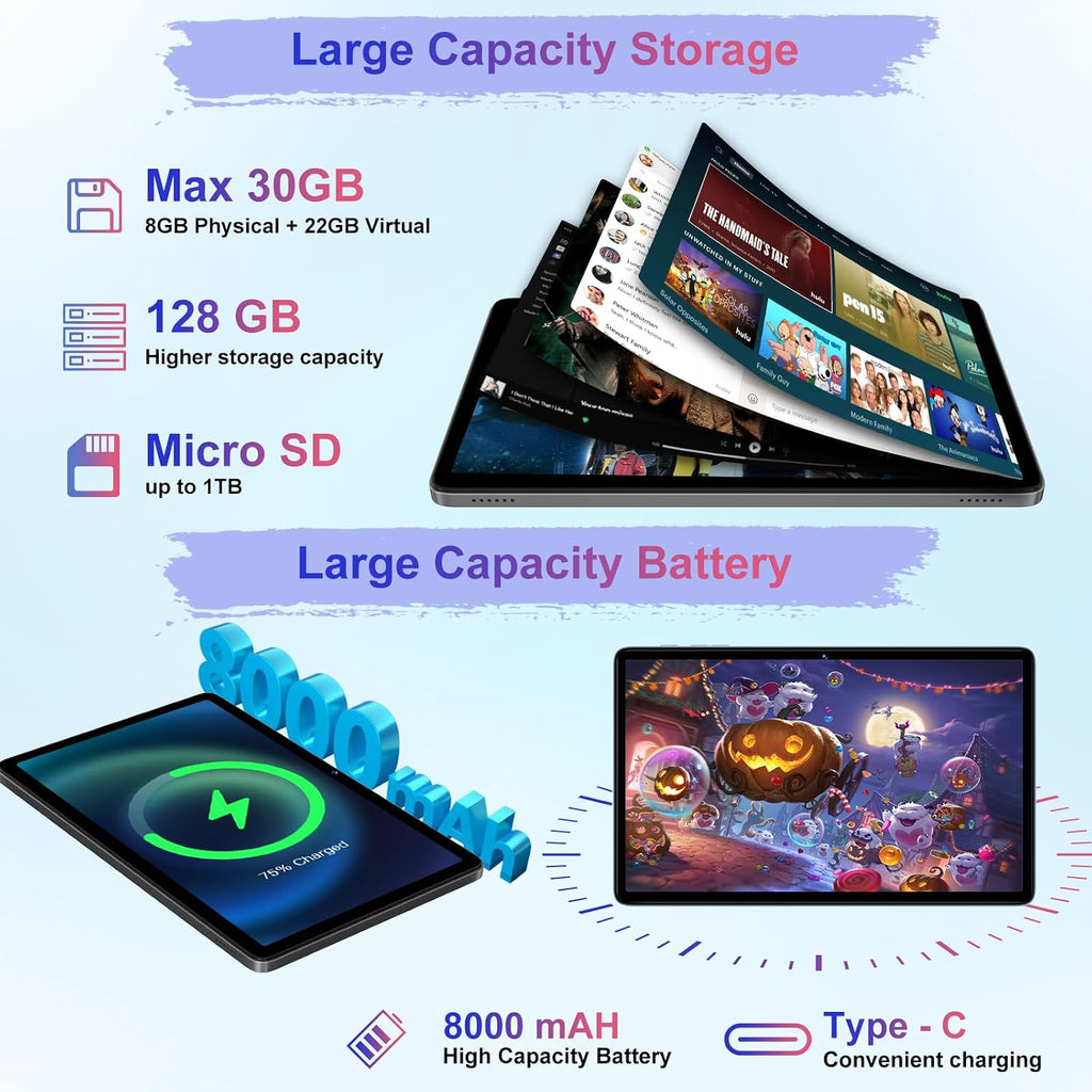 Android 15 Tablet 30GB+128GB+1TB Expand, 2026 10.1 Inch Octa-Core 8000mAh Electronics Tablets with Keyboard Mouse, Gemini AI, 5G WiFi, 1280x800 IPS Touchscreen, GPS, BT5.0, Widevine L1 -Metal Black