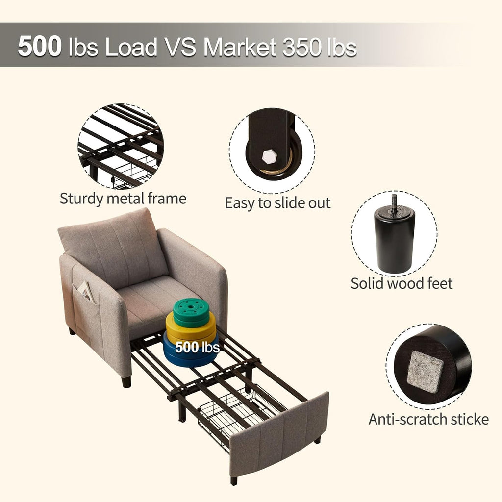 ZZW Sleeper Chair, 84' Extra Long Convertible Chair Bed, Upgraded 3-in-1 to 4-in-1 Pull Out Chair & Single Sofa Bed for Adult, Sleeping Chair for Living Room, Small Space (Light Grey)