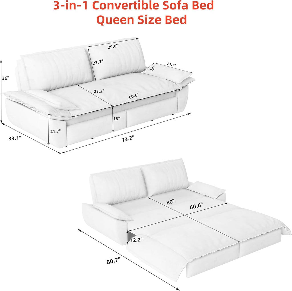 KEIKI 73.2' Queen Convertible Sofa Bed, 3-in-1 Pull Out Sleeper Couch with Compact Design, Corduroy Futon Loveseat Sofa for RV Camper Apartment Small Space Flexible Furniture Solution