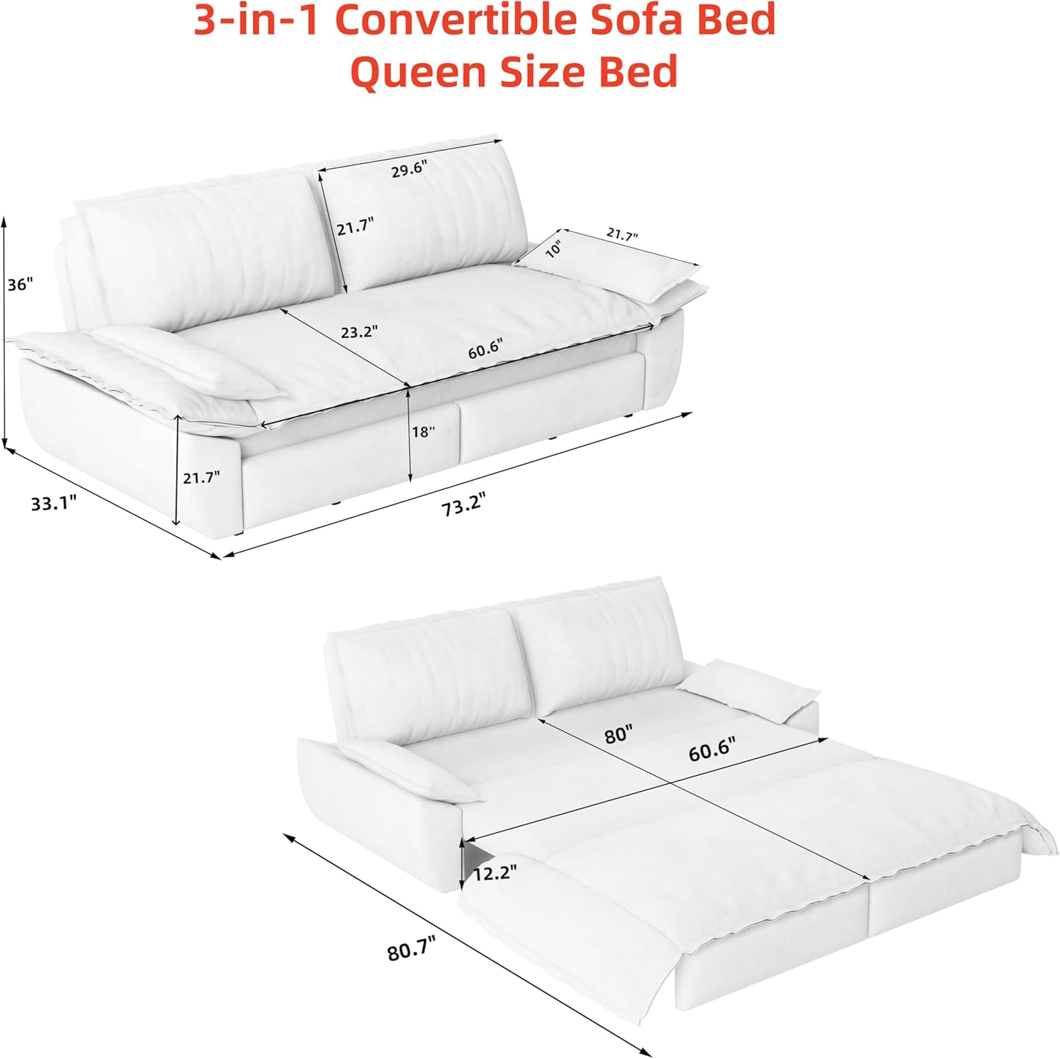 KEIKI 73.2' Queen Convertible Sofa Bed, 3-in-1 Pull Out Sleeper Couch with Compact Design, Corduroy Futon Loveseat Sofa for RV Camper Apartment Small Space Flexible Furniture Solution