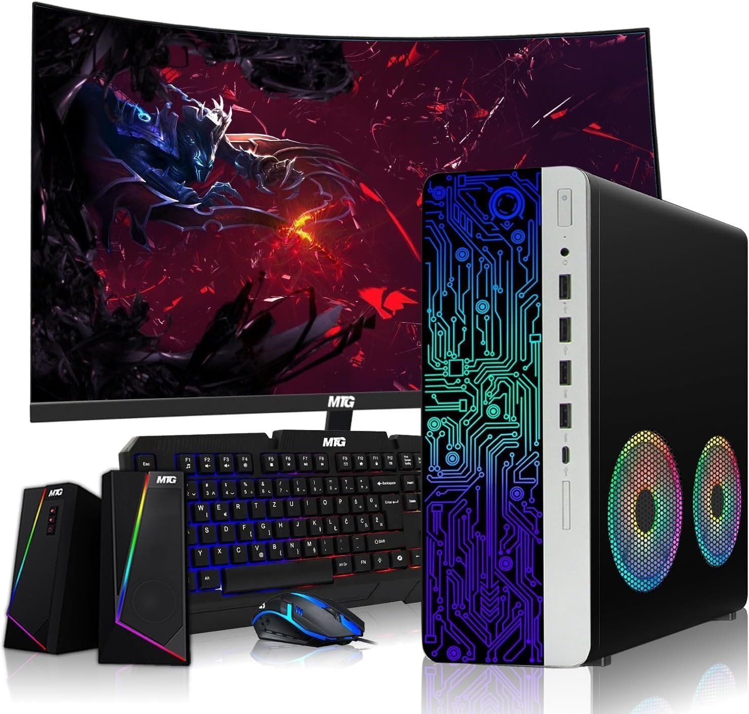 TechMagnet HP G4 Desktop Computer PC AMD Pro A10-9700 R7,16GB RAM,256GB SSD,24 Inch Curved Monitor,RGB Speaker,RGB Keyboard with AI-Enabled Copilot Key,Mouse,2X ARGB Fan WiFi,Windows 11 Pro (Renewed)