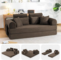 79' Convertible Boneless Couch for Small Spaces, 6-in-1 Corduroy Sofa Bed with High Backrest, Pillows, High-Density Foam Loveseat Sleeper Couch in a Box for Living Room, No Assembly, Brown