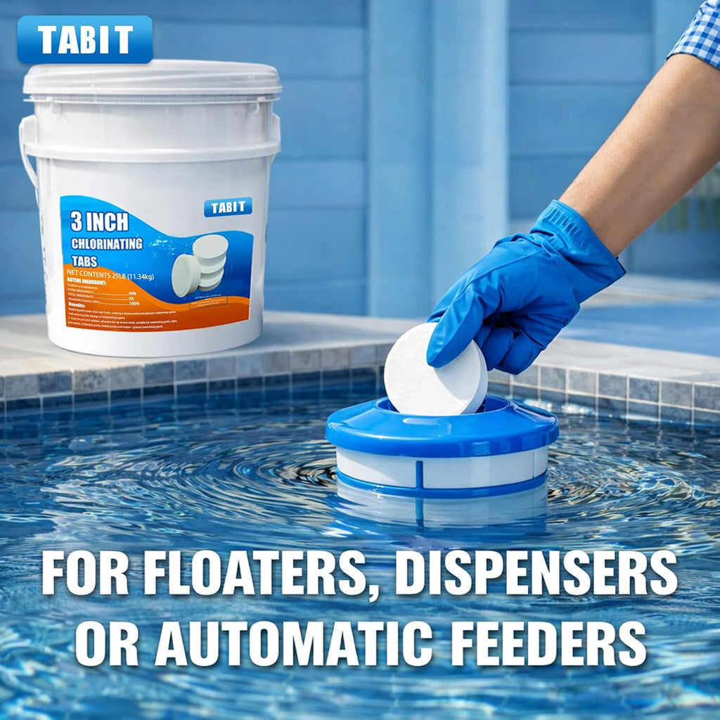 TABIT 100 lbs Chlorine Tablets 3 Inch for Swimming Pools – Slow Dissolving & Long Lasting – 99% Available Chlorine Tri-Chlor – Kills Bacteria & Stops Algae – 4 x 25 lb Buckets
