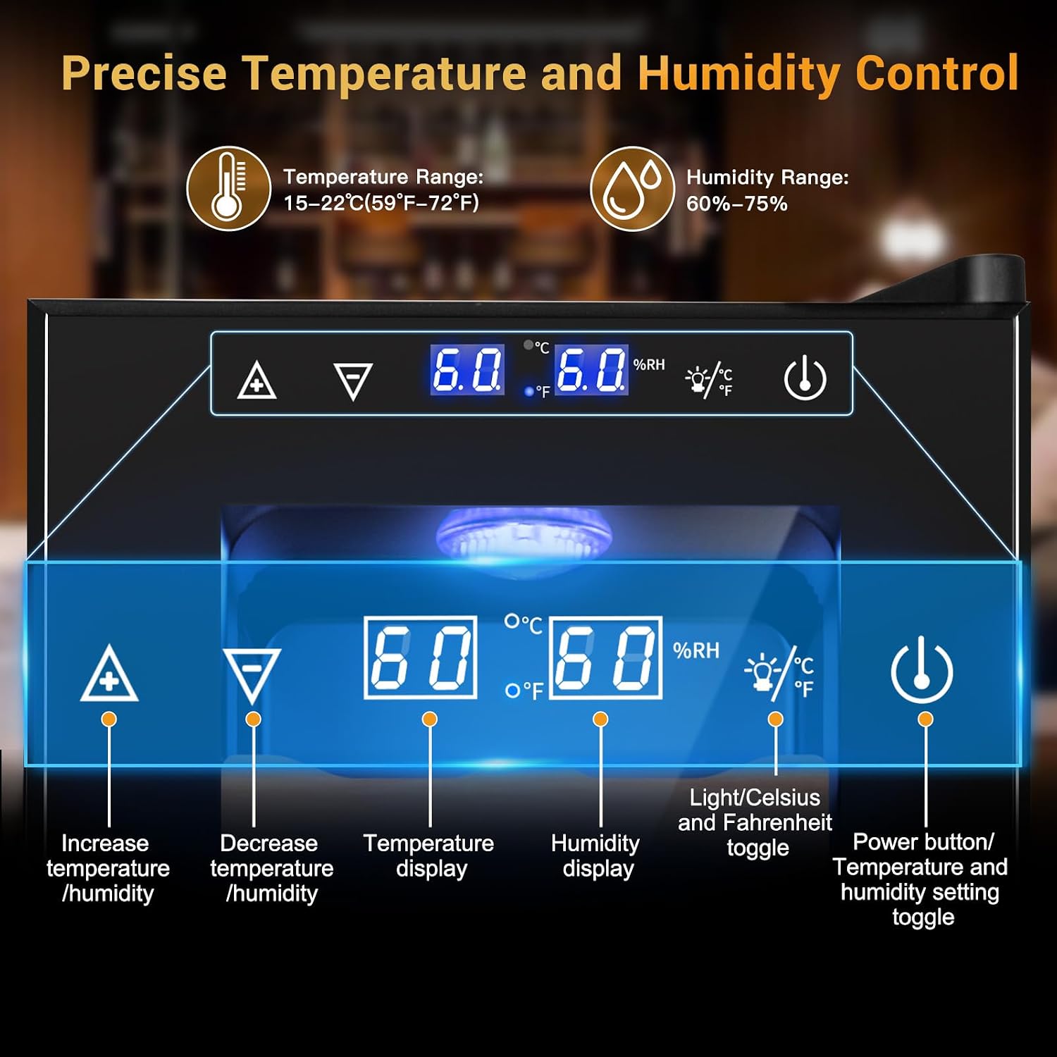 35L Electric Humidor Cabinet–200~250 Count Large Capacity Electric Humidor| Thermostatic Cooling with Spanish Cedar Wood Shelves, Digital LED Screen & Safety Lock |Gift for Men