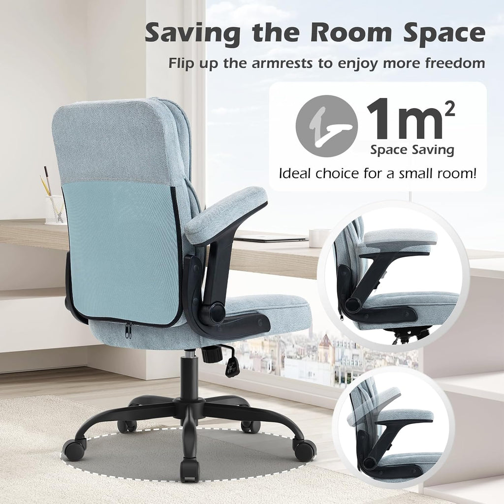 SEATZONE Ergonomic Home Desk Office Chair with Armrests and Wheels, Comfortable Swivel Task Executive Computer Chair, Velvet Fabric for Adults and Teens,Gray