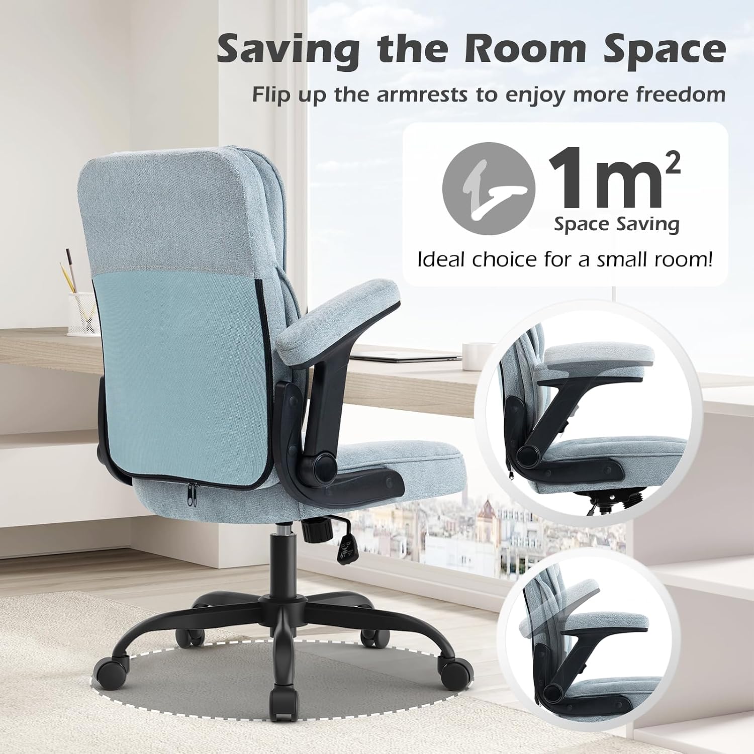 SEATZONE Ergonomic Home Desk Office Chair with Armrests and Wheels, Comfortable Swivel Task Executive Computer Chair, Velvet Fabric for Adults and Teens,Gray