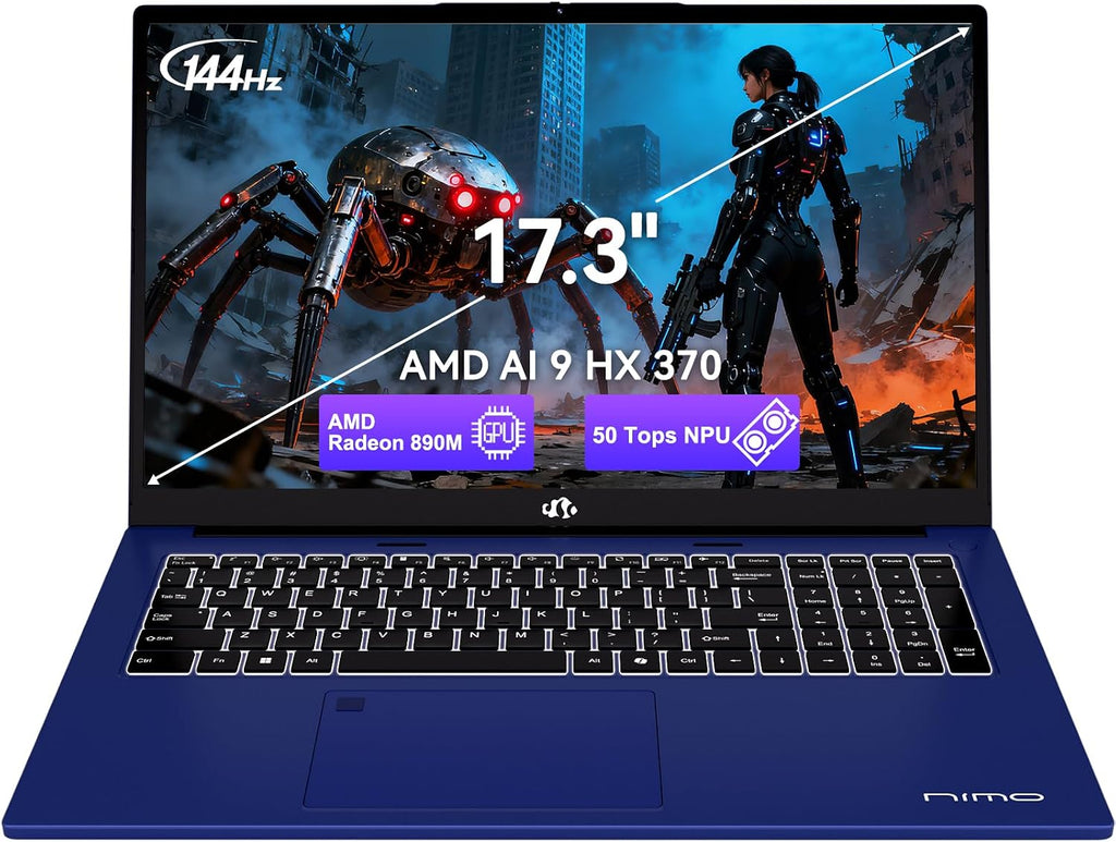 NIMO AI Copilot+ PC Business-Laptop, 17.3' Laptop, AMD Ryzen AI 370(12C/24T, 50 Tops NPU), Radeon 890M, 64GB RAM 4TB SSD, 144Hz, PD 100W USB-C 4.0, AI-PC with Wi-Fi 6E for Working Business Creation