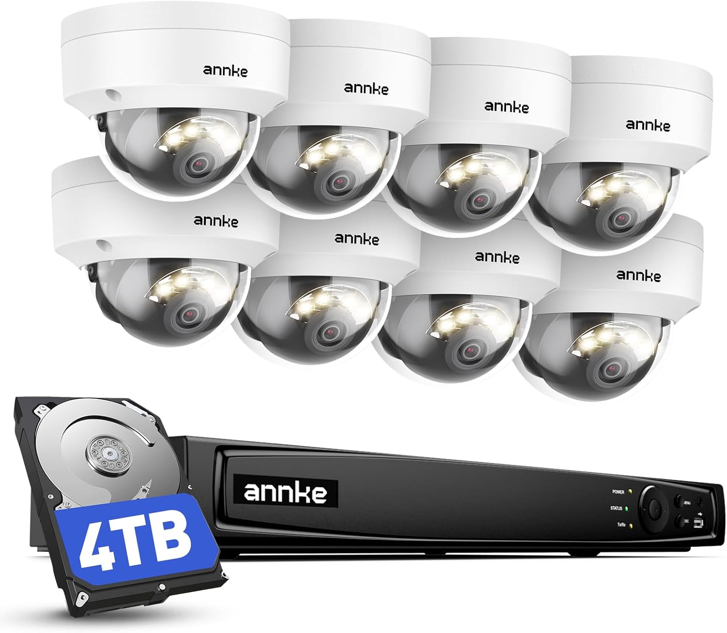 ANNKE 4K 16CH PoE Camera System, H.265+ 12MP NVR, 8X 8MP Wired Dome Security IP Cams, AI Motion Detection, Built-in Mic, 4TB HDD, Spotlight Color Night Vision, Compatible with Alexa, Not PTZ