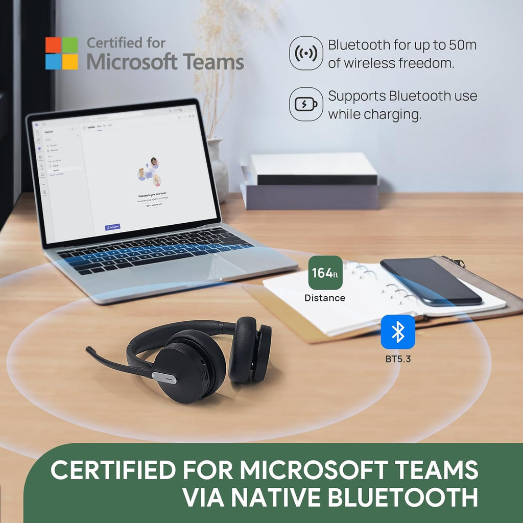 Yealink BH70 Dual Wireless Headset with Mic for Work, Bluetooth Headphone with Teams Certification, up to 35h Talk Time, 147g All-Day Wearing Comfort, Perfect for Open Office Home Hybrid Work