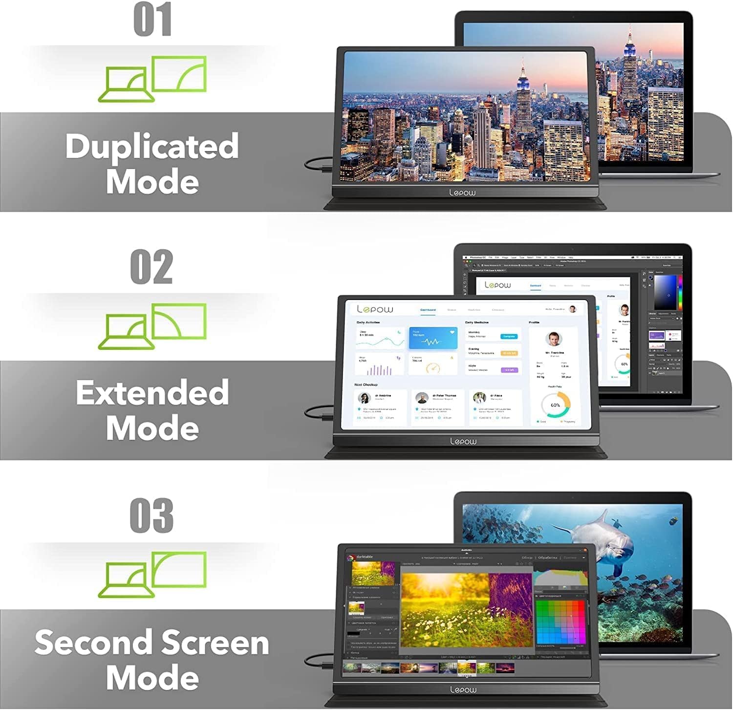 Lepow Portable Monitor 15.6 Inch, FHD 1080P USB-C HDMI Gaming Ultra-Slim IPS Display Eye Care Screen with Speakers, External Monitor for Laptop PC PS4 Xbox Phone w/Smart Cover, Plug & Play Black