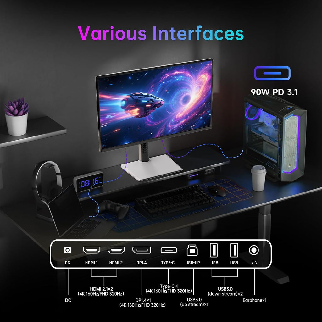 KTC 27 Inch 4K Gaming Monitor, Dual Mode UHD 160Hz & FHD 320Hz, HDR400, Adaptive Sync, 90W Type-C, HDMI 2.1 & DP 1.4, Height Adjustment PC Monitor, VESA, KVM Support, H27P6 (Renewed)