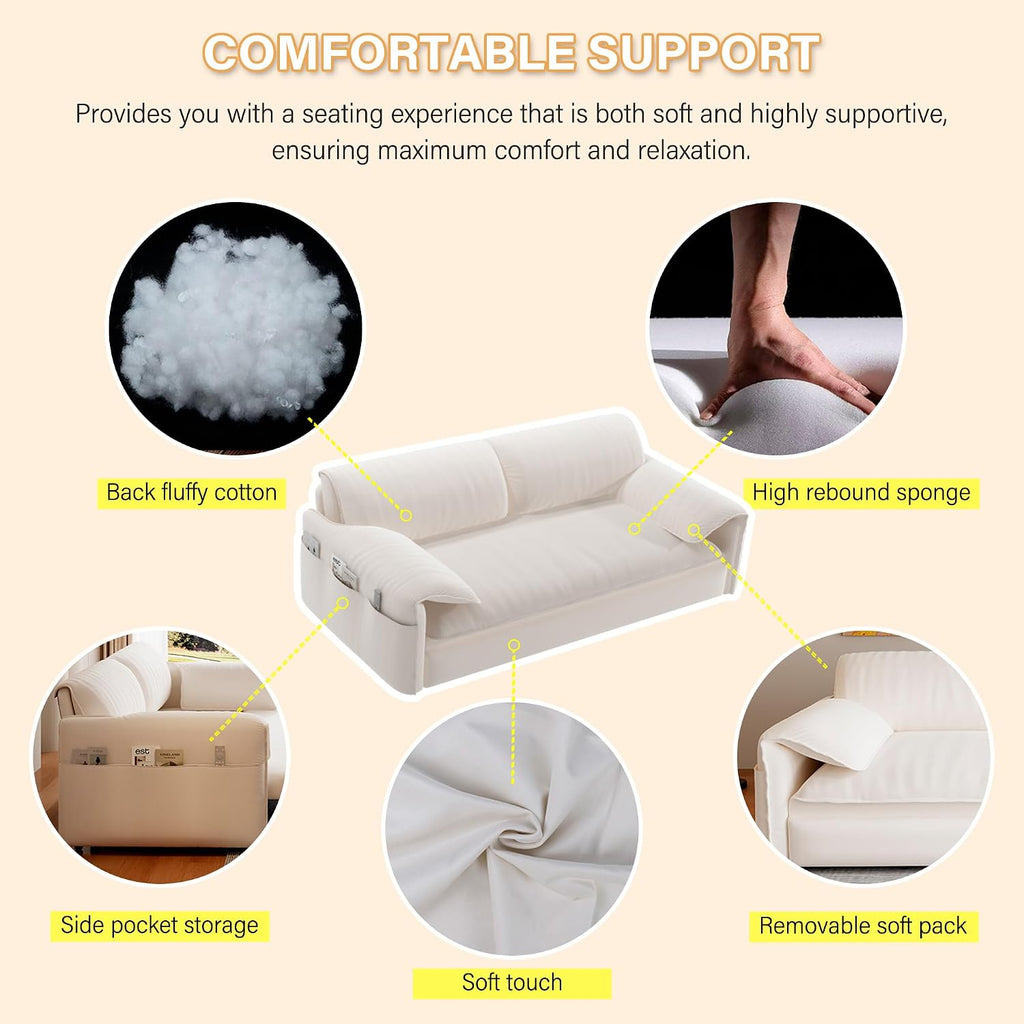 66' Sofa Bed Queen Size, Pull Out Couch Bed, 3-in-1 Convertible Sleeper Sofa with Side Pocket, Modern Velvet Futon Couch for Living Room, Small Space, Apartment, Bedroom, Beige
