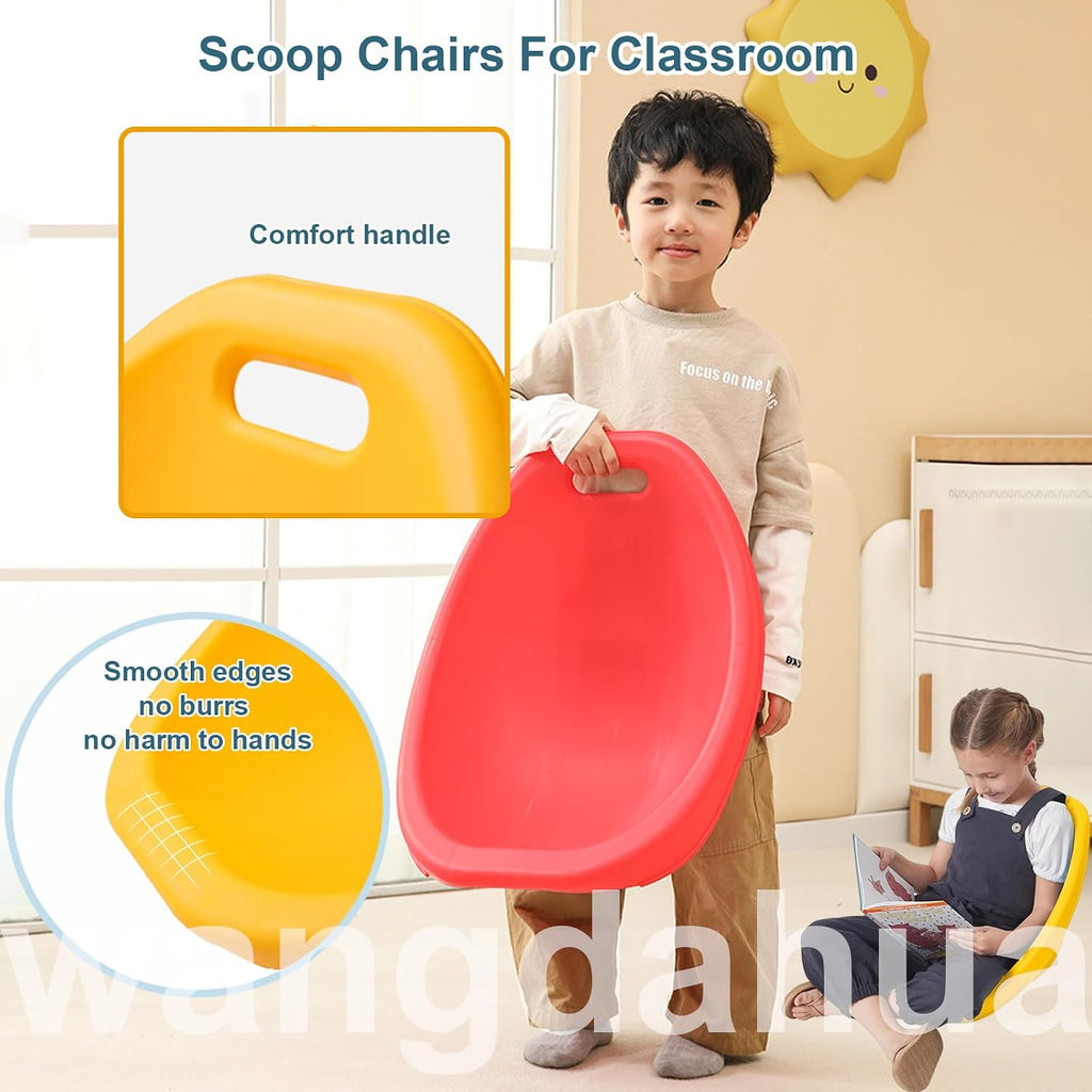 4-Packs Scoop Rocker Chair for Kids, Toddler Reading Chair with Back Support, Plastic Scoop Rockers for Classroom, Lightweight Wiggle Floor Chair Sensory Balance Wobble Seat,4pcs