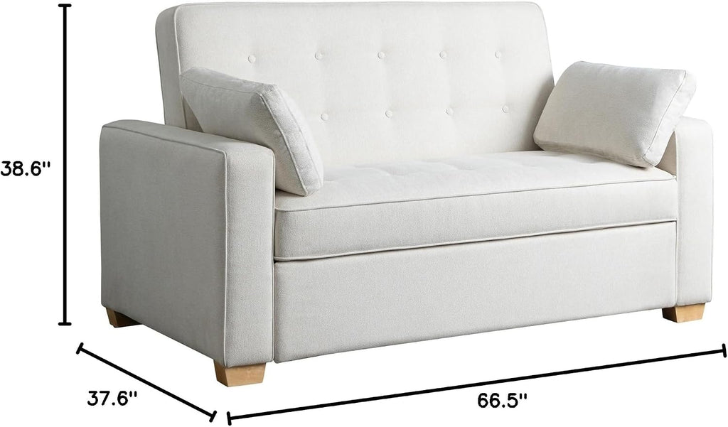Serta Ainsley 66.5' Convertible Sleeper Loveseat, Full Size, Dreamcoil Comfort, Soft Woven Fabric, Oyster