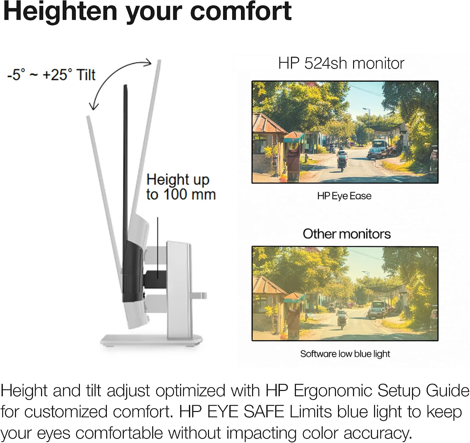 HP Series 5 524SH 23.8' Full HD (1920×1080) Monitor | IPS Display, 100Hz, Slim Bezel, Eye Comfort Tech, Height Adjustable Stand & HDMI Connection, Replaces M24H (94C19AA#ABA) + Screen Protector + More