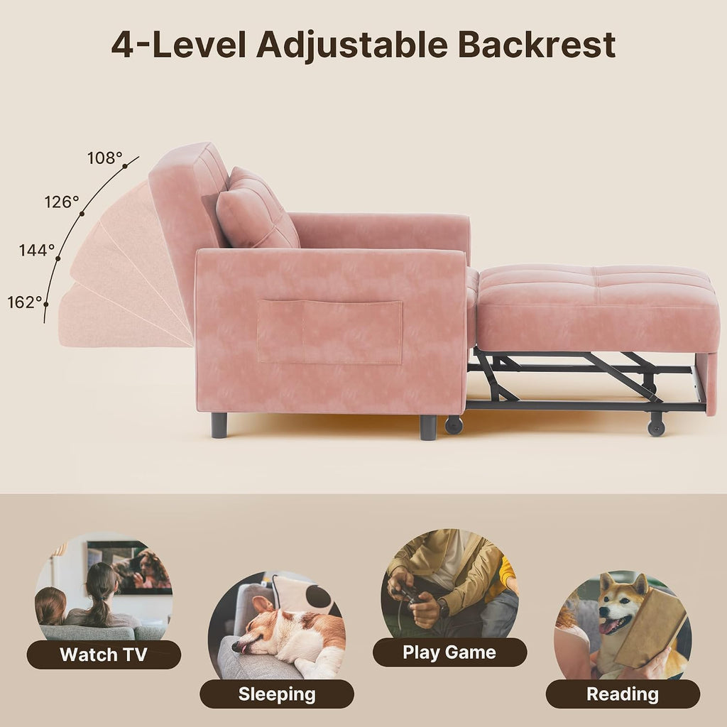 Gizoon Sofa Bed Chair 3 in 1 Convertible, Pullout Single Sleeper Chair Bed with Adjustable Backrest, Spacious Multifunctional Sofa Couches for Living Room, Bedroom, Apartment