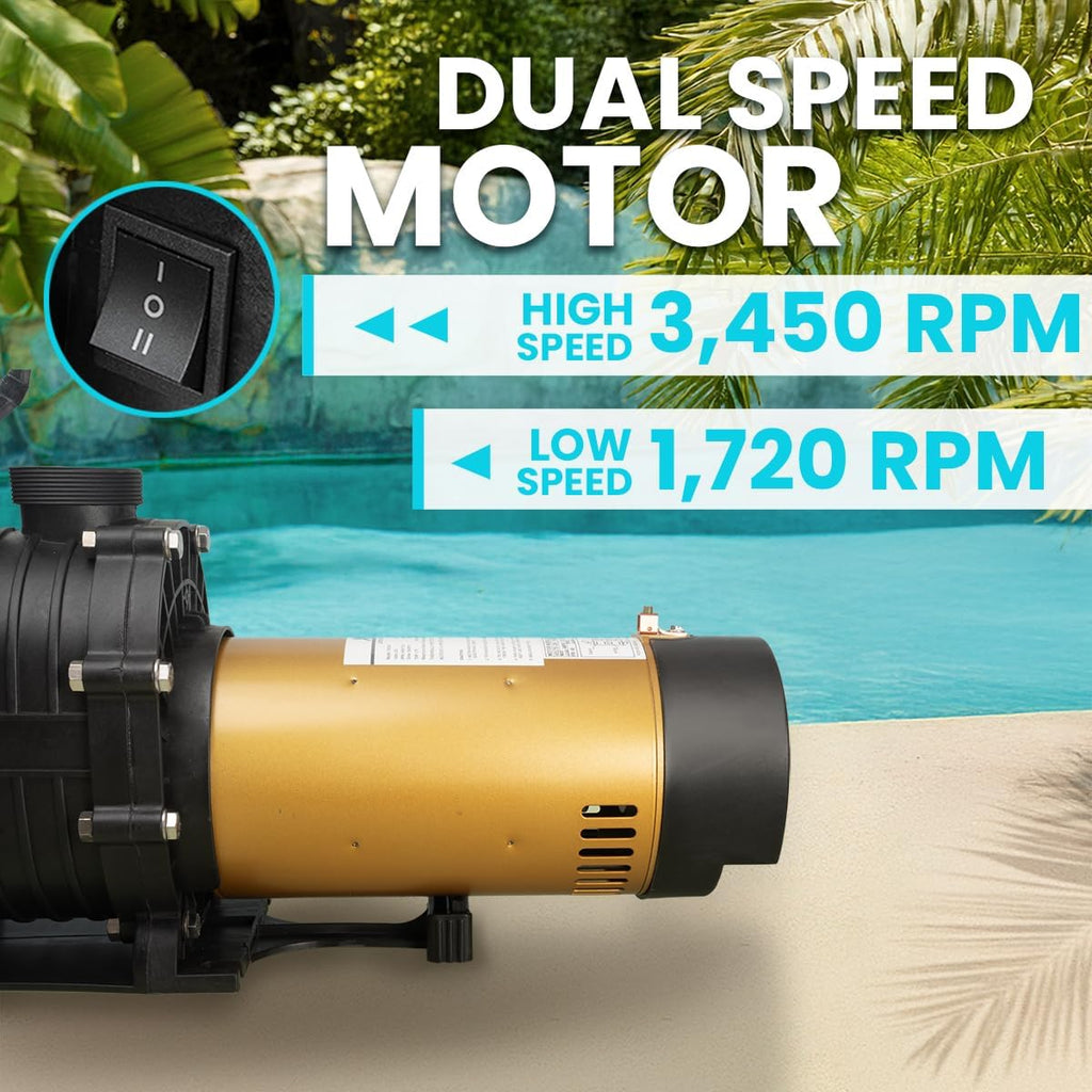 XtremepowerUS In-Ground Swimming Pool Pump Spa 1.75HP Dual Speed High Flow 5,280 GPH 1.5' NPT w/ Slip-On Fitting Included, Filter Basket, 230V