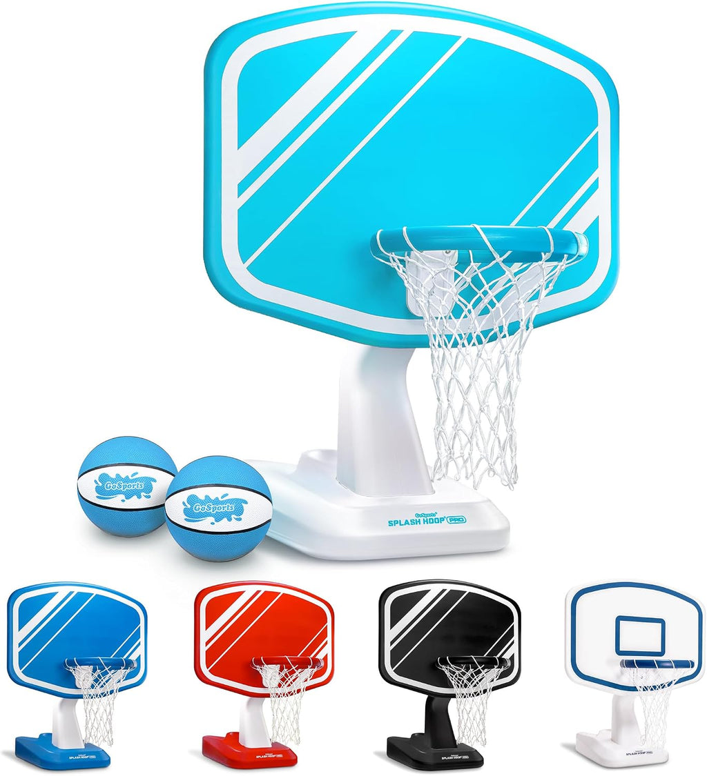 GoSports Splash Hoop PRO - Choose Your Color - Swimming Pool Basketball Game, Includes Poolside Water Basketball Hoop, 2 Balls and Pump