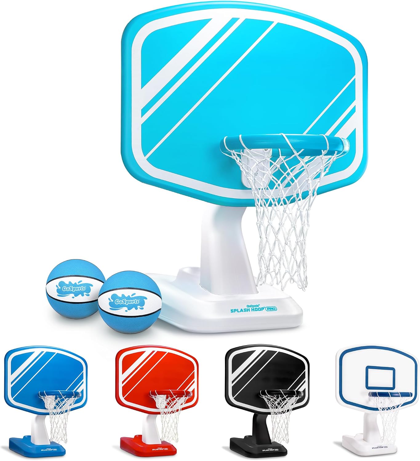 GoSports Splash Hoop PRO - Choose Your Color - Swimming Pool Basketball Game, Includes Poolside Water Basketball Hoop, 2 Balls and Pump