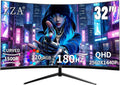 ZZA 32 Inch Curved Gaming Monitor 180Hz 2K Computer Monitor 1500R Curved VA Display, QHD 2560x1440p PC Monitor HDMI DP1.4, 1ms MPRT, HDR, Metal Stand, VESA Compatible (DP Cable Incl.)