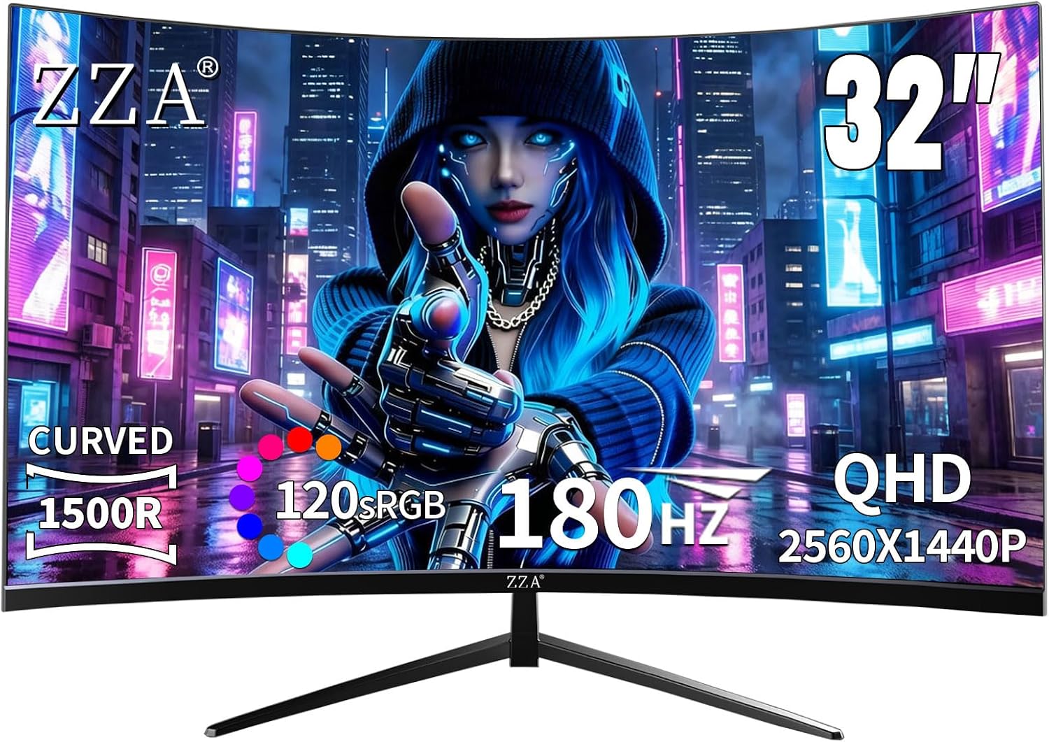 ZZA 32 Inch Curved Gaming Monitor 180Hz 2K Computer Monitor 1500R Curved VA Display, QHD 2560x1440p PC Monitor HDMI DP1.4, 1ms MPRT, HDR, Metal Stand, VESA Compatible (DP Cable Incl.)
