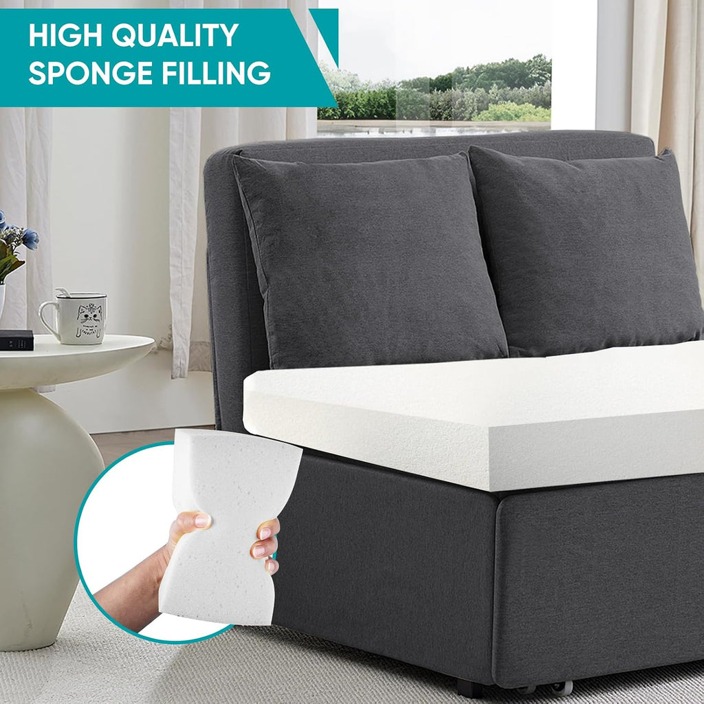 BALUS 43'W Twin Pull Out Sofa Bed Sleeper Couch with Pullout Beds, 2 in 1 Convertible Linen Sleepers Sofa Single Chair with Pillows and 3.9' Foldable Mattress for Small Space Apartment Loft, Dark Grey