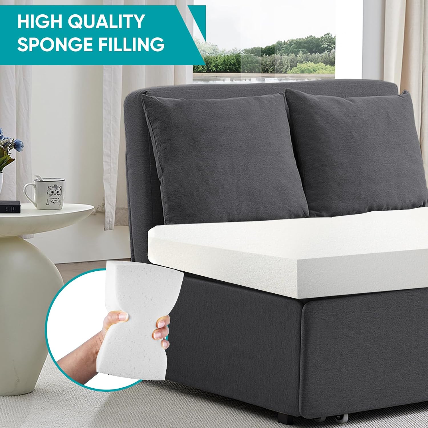 BALUS 43'W Twin Pull Out Sofa Bed Sleeper Couch with Pullout Beds, 2 in 1 Convertible Linen Sleepers Sofa Single Chair with Pillows and 3.9' Foldable Mattress for Small Space Apartment Loft, Dark Grey