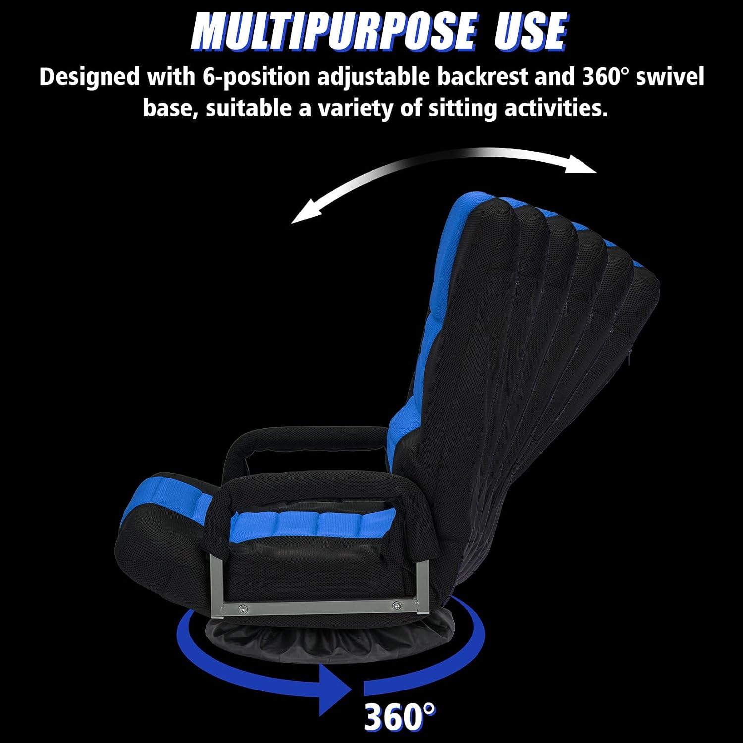 Swivel Gaming Chair Multipurpose 2PACK Floor Gaming Chair for Playing Video Games, TV, Reading w/Armrest Lumbar Support & 6 Adjustable Postion Backrest for Adults,Blue