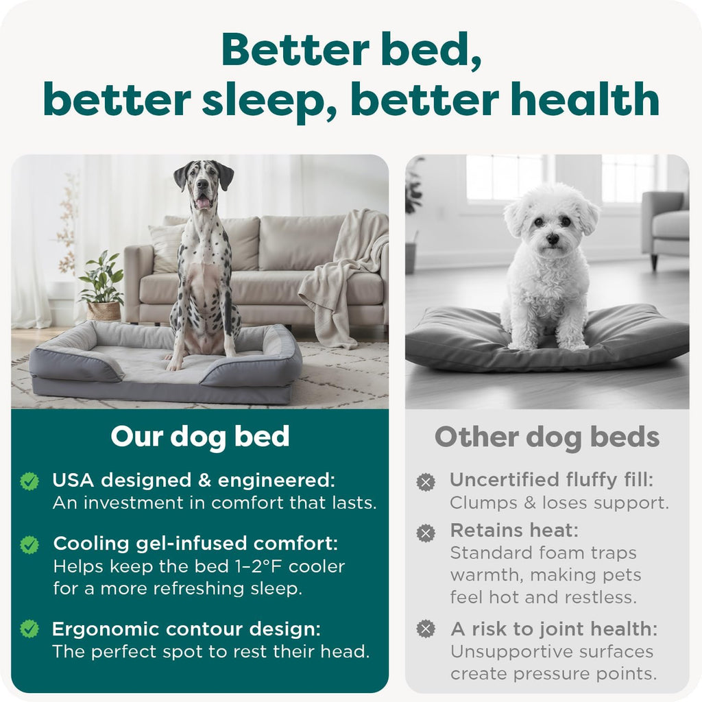 FurHaven Cooling Gel Dog Bed for Large Dogs, Perfect Comfort Sofa Bed with Cool Gel-Top Foam with a Solid Orthopedic Foam Base, Removable Washable Cover, Jumbo Plus XXL, Plush & Velvet, Granite Gray.