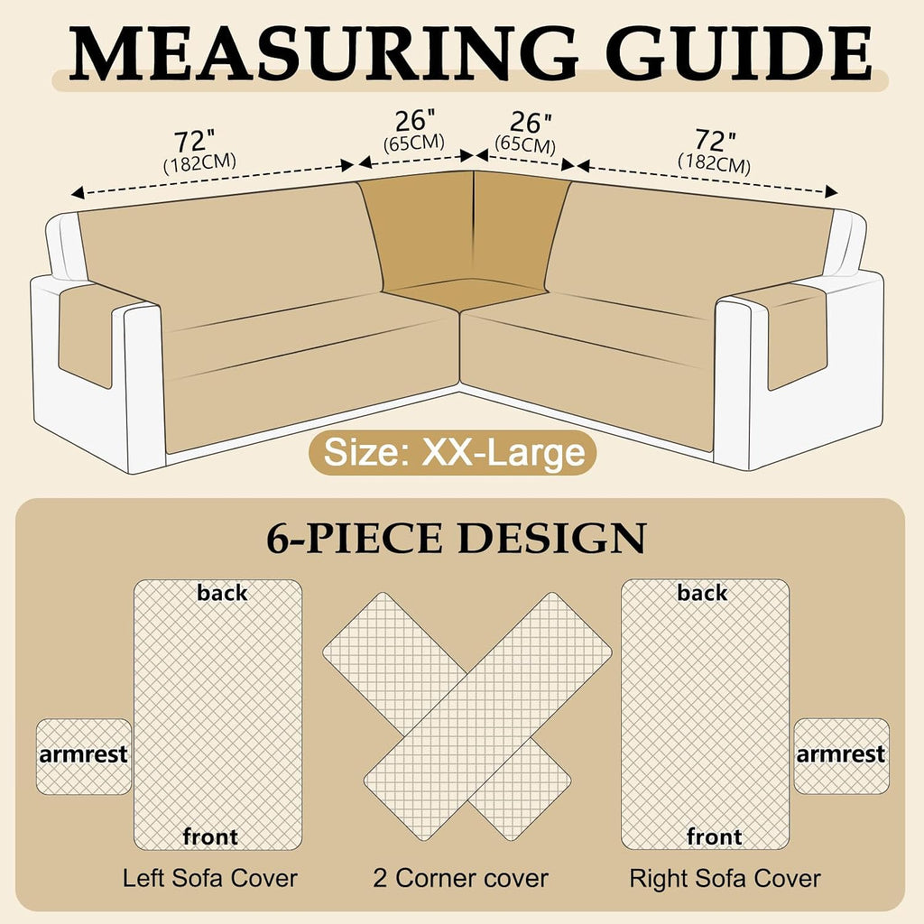 HDCAXKJ Waterproof Sectional Couch Cover L Shaped Sofa Covers Washable Corner Sectional Slipcovers Dog Pet Proof U Shape Furniture Protector with Upgraded Anti Slip Strips (XX-Large, Beige)