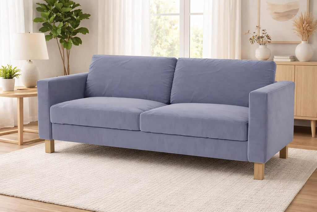 Heavy Duty Velvet Karlstad Three Seat (Not Loveseat) Sofa Cover (Width: 205CM, Not 165CM) Replacement Custom Made Compatible with IKEA Karlstad 3 Seat Sofa Couch Slipcover (Velvet Light Gray Sofa)