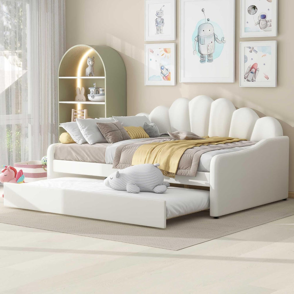 Bellemave Full Size daybed with Trundle, Sofa Bed, daybed with Trundle for Adults, Kids, Girls, Teens, Trundle Bed for Living Room, Velvet, Beige(Mattress not Included)