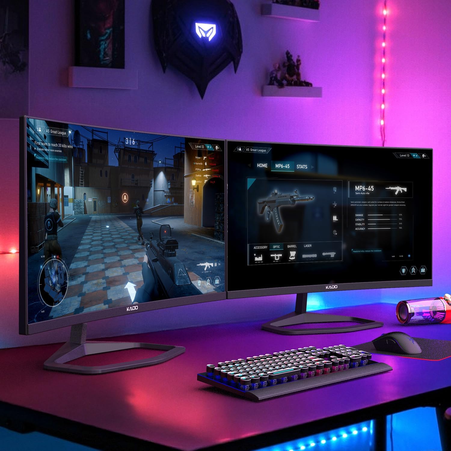Kado 27' Class Dual Gaming Monitor Setup - 2-Pack 27' Curved 1500R 240Hz 1ms 1920x1080 Computer Monitor, Parallel Gaming AMD FreeSync Premium Panoramic, VESA Mount HDMI DisplayPort Built-in Speakers