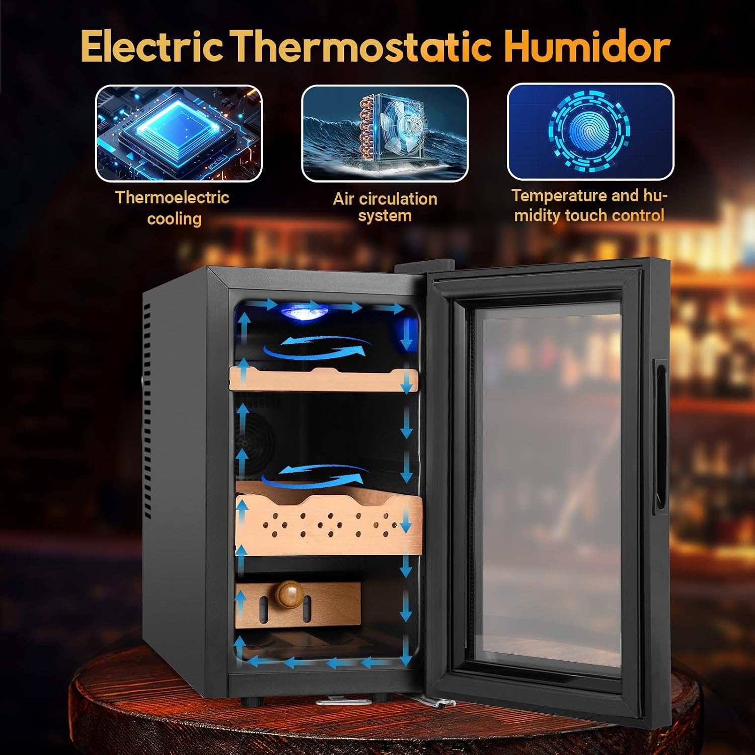 25L Electric Humidor,150 Counts Thermostatic Cooling Humidor Cabinet with Spanish Cedar Wood Shelves, Digital LED Screen, Safety Lock, Gifts for Men