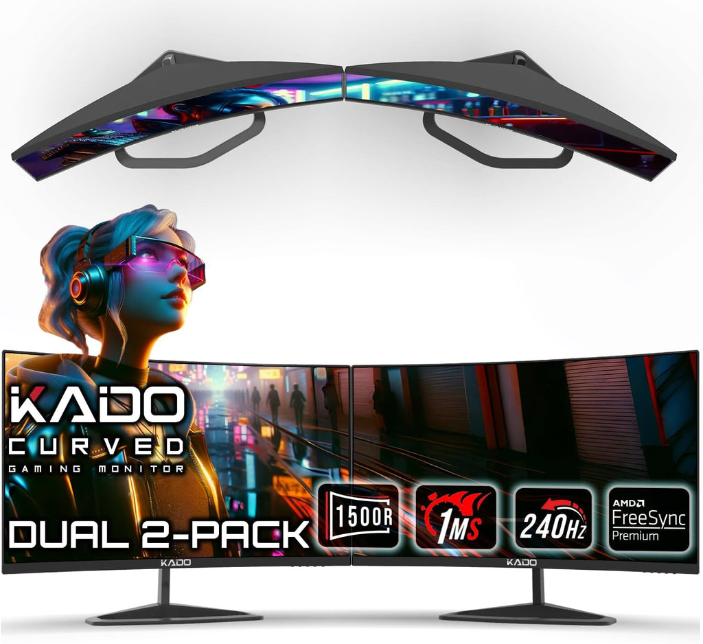 Kado 25' Class Dual Gaming Monitor Setup - 2-Pack 24.5' Curved 1500R 240Hz 1ms 1920x1080 Computer Monitor, Parallel Gaming AMD FreeSync Premium Panoramic, VESA Mount HDMI DisplayPort Built-in Speakers