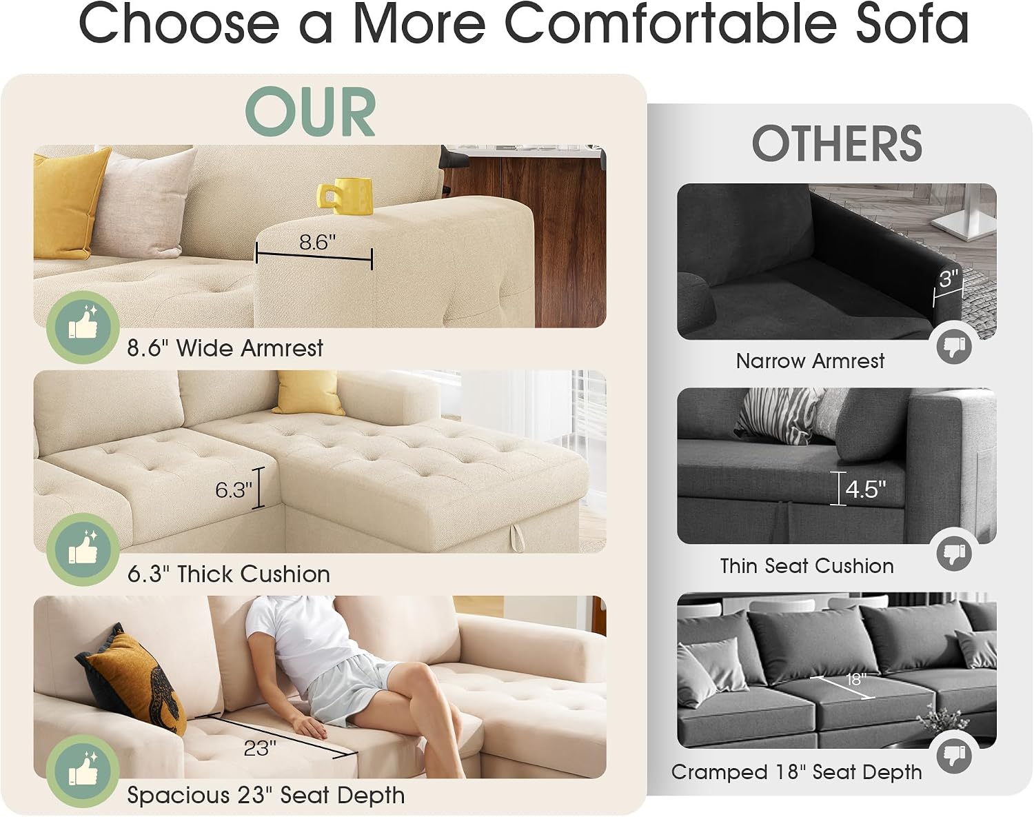 VanAcc 96' Sofa Bed Couch with Storage Chaise, Convertible Sleeper Sofa, Sleeper Couch with Pull Out Bed for Living Room(Beige)