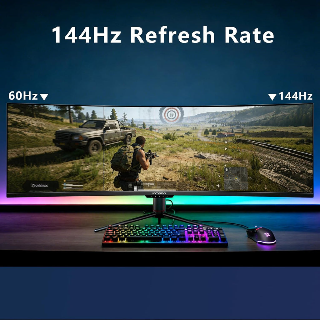 INNOCN Ultrawide 49' Curved 3840 x 1080P 144Hz 32:9 Monitor, Screen Split PIP PBP for Workflow/Gaming, R1800, 99% sRGB, HDR400, USB C, DisplayPort, HDMI, Speakers, Adjustable, Black (HDMI+DP Cable)