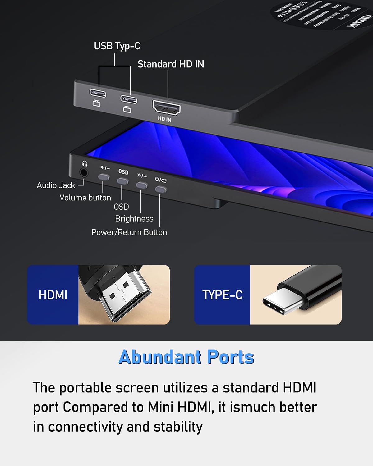 2.5K 144Hz Portable Gaming Monitor 16', 2560x1600, Plug & Play, 100% sRGB, 500nits, 16:10, Eye Care Second Computer Display with Speakers for Laptop, PC, Mac, P-S4/5, Sw-tch, X-BO, USB-C/HDMI, (K16G)