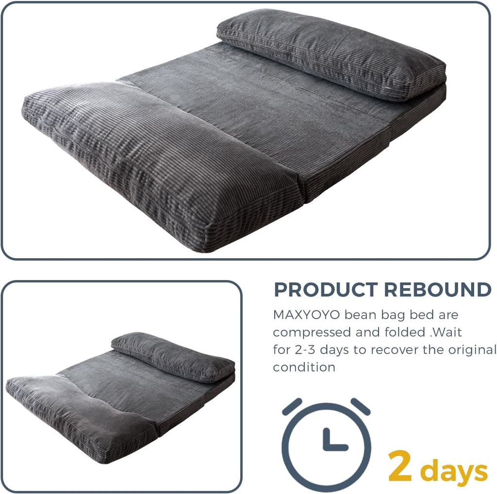 MAXYOYO Folding Sofa Bed, Extra Thick and Long Floor Sofa Convertible Sleeper Chair with Washable Cover, Floor Couch Lounge Bean Bag Bed for Living Room, Dark Grey, 39x95 Inch