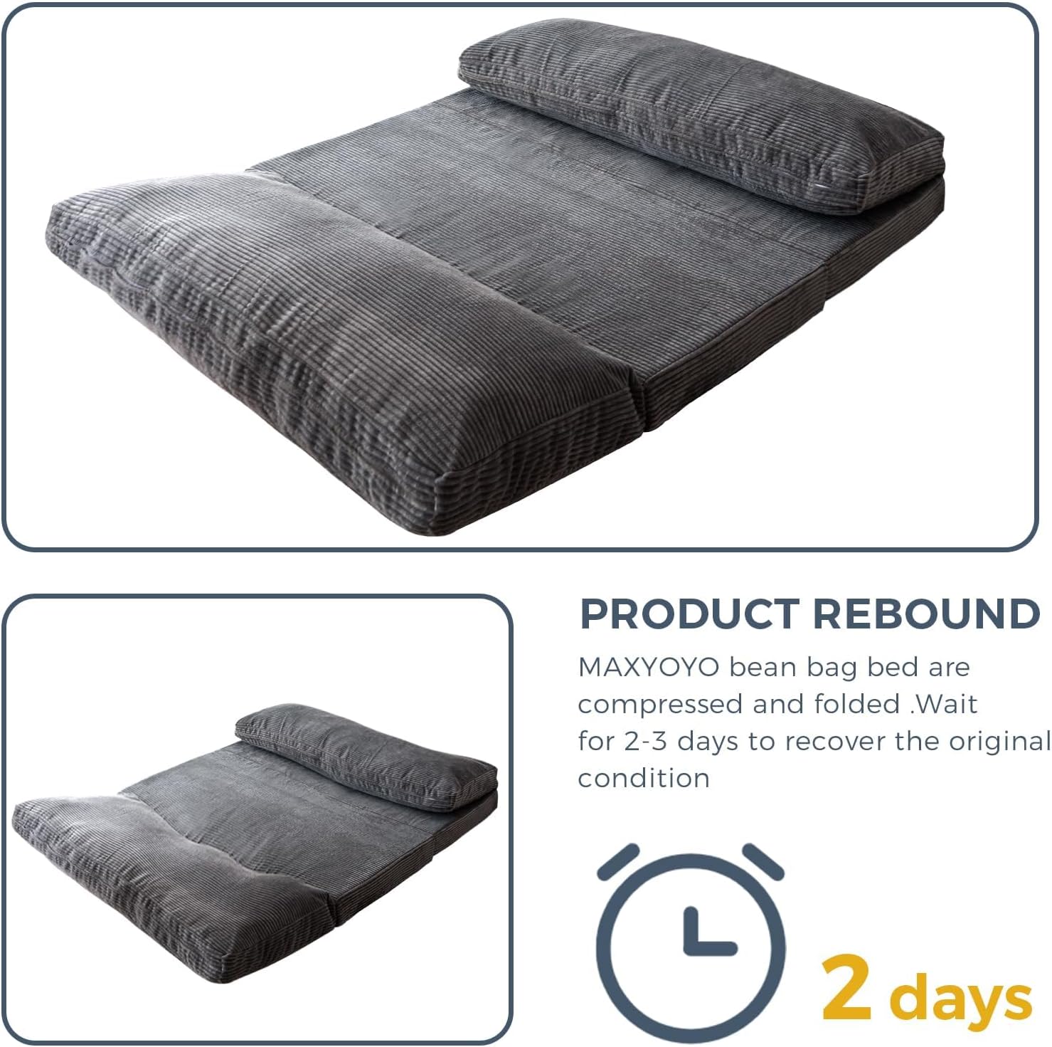 MAXYOYO Folding Sofa Bed, Extra Thick and Long Floor Sofa Convertible Sleeper Chair with Washable Cover, Floor Couch Lounge Bean Bag Bed for Living Room, Dark Grey, 39x95 Inch
