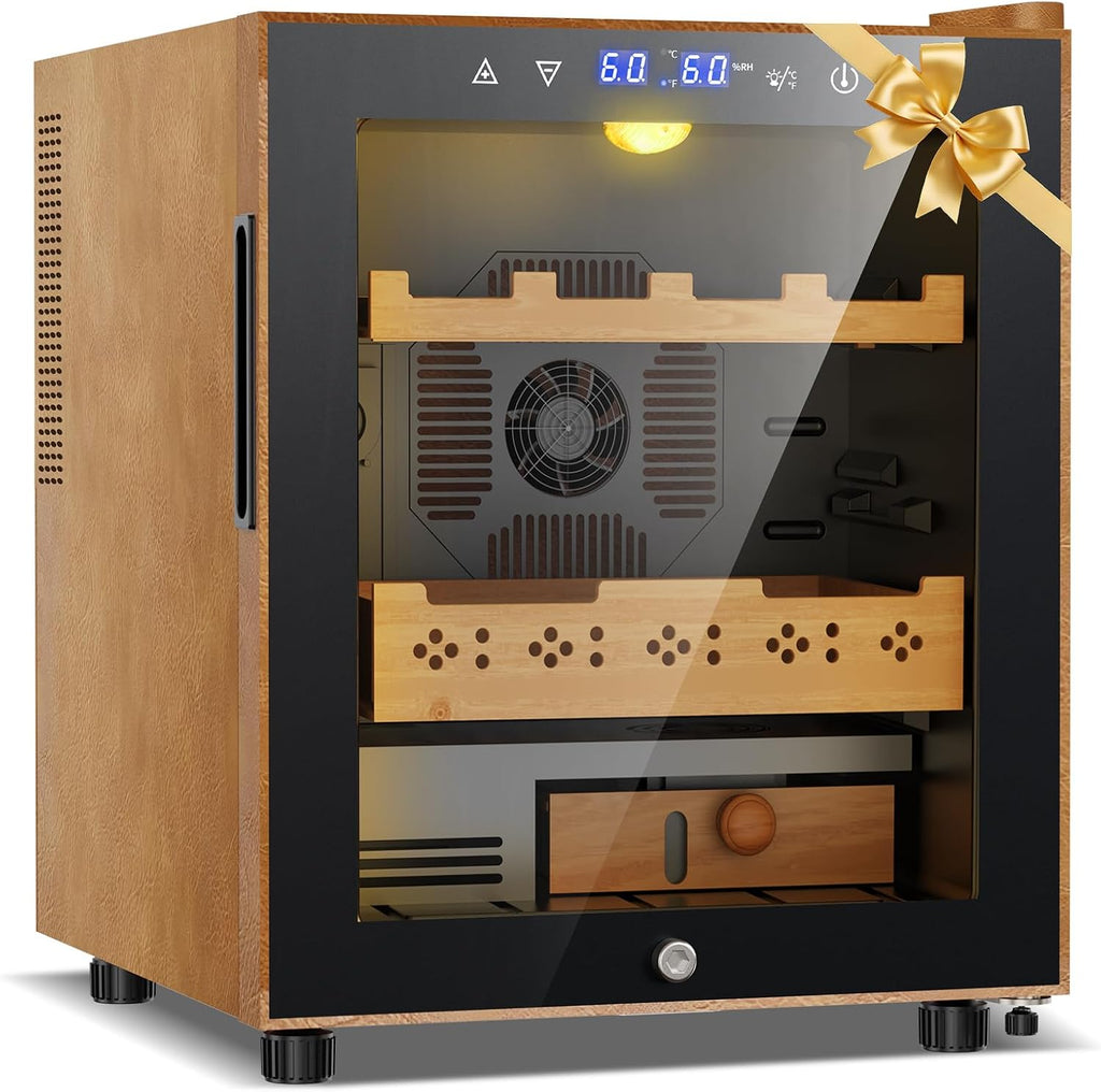 50L Upgraded Electric Humidor, 300 Counts Large Capacity,Thermostatic Electric Cooler Cabinet with Digital LED Screen, Safety Lock,Smart Humidity & Temp Control