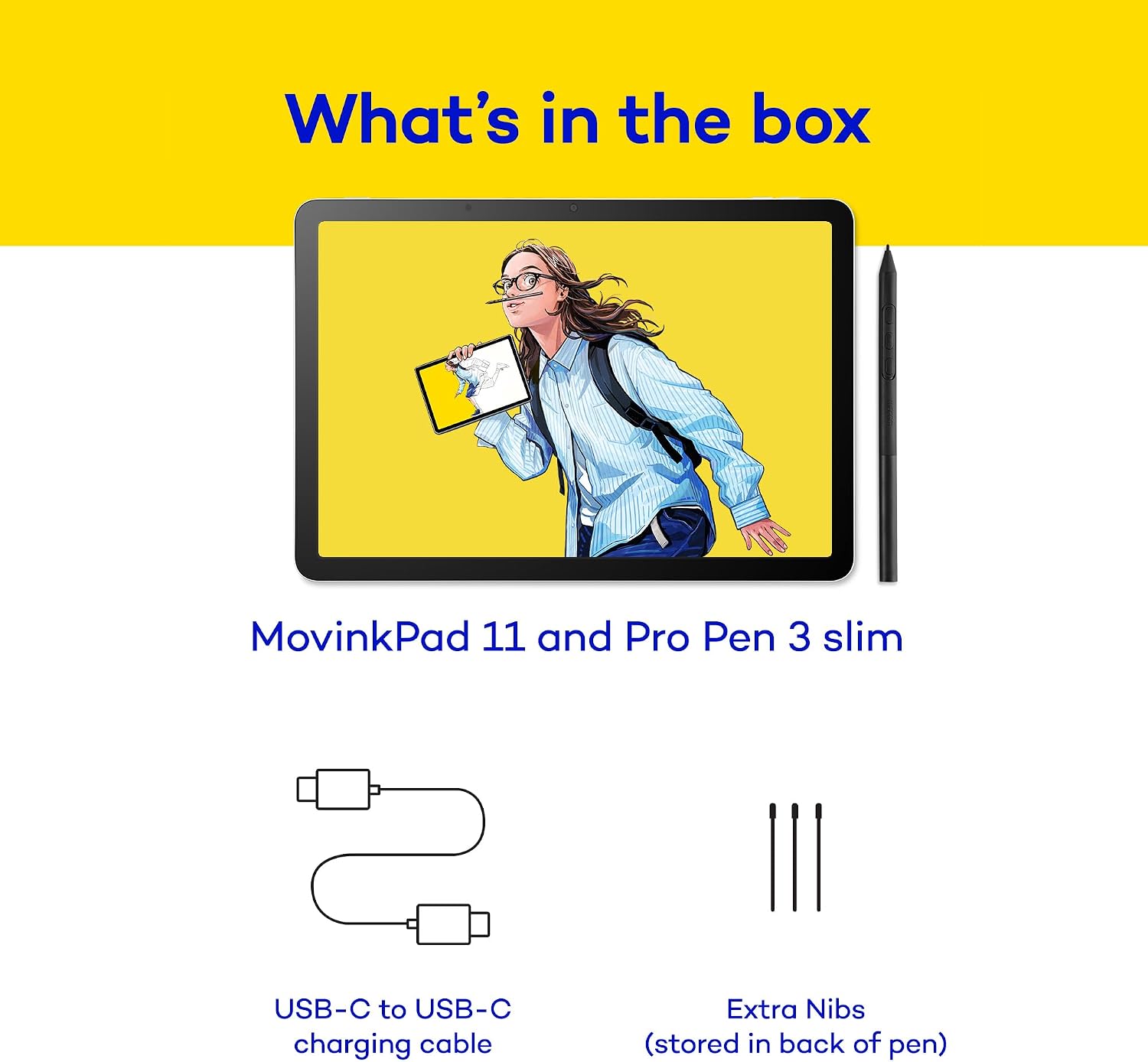 Wacom MovinkPad 11, Android Mobile Drawing Tablet, 11' with Battery-Free Slim Pro Pen 3, 8GB RAM/128 GB Storage, Quick Draw Feature, Anti-Glare Etched Glass Matte Screen, No Computer Needed