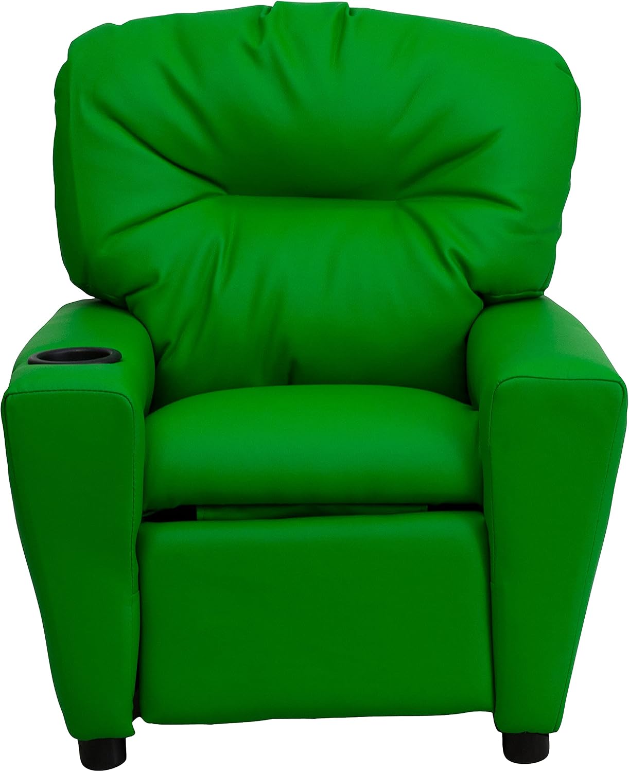 Flash Furniture Chandler Vinyl Kids Recliner with Cup Holder and Safety Recline, Contemporary Reclining Chair for Kids, Supports up to 90 lbs., Green