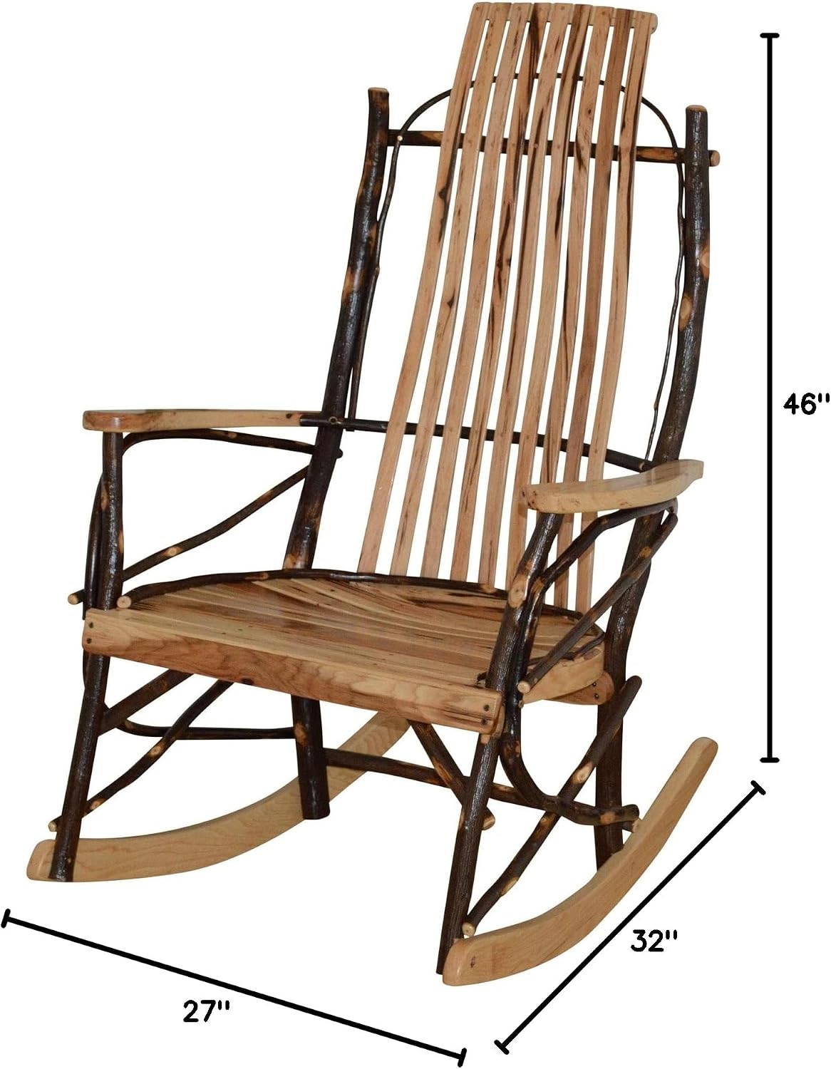 Amish-Made Large 9-Slat Rustic Hickory Rocking Chair