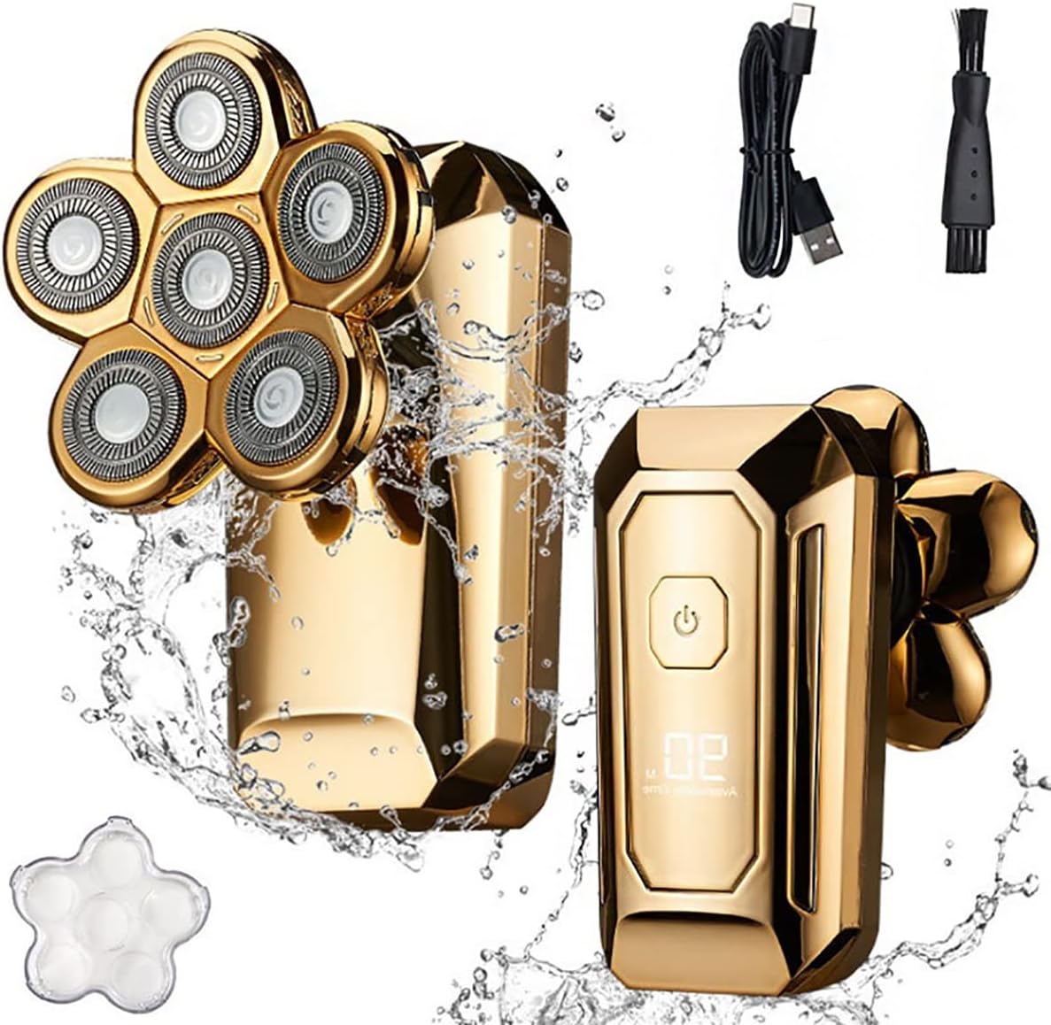 Electric Razor for Men, Rechargeable Powerful Beard Hair Electric Shaver For Men Body Trimmer Facial Grooming Electric Razor Bald Shaving Machine (Color : Gold)