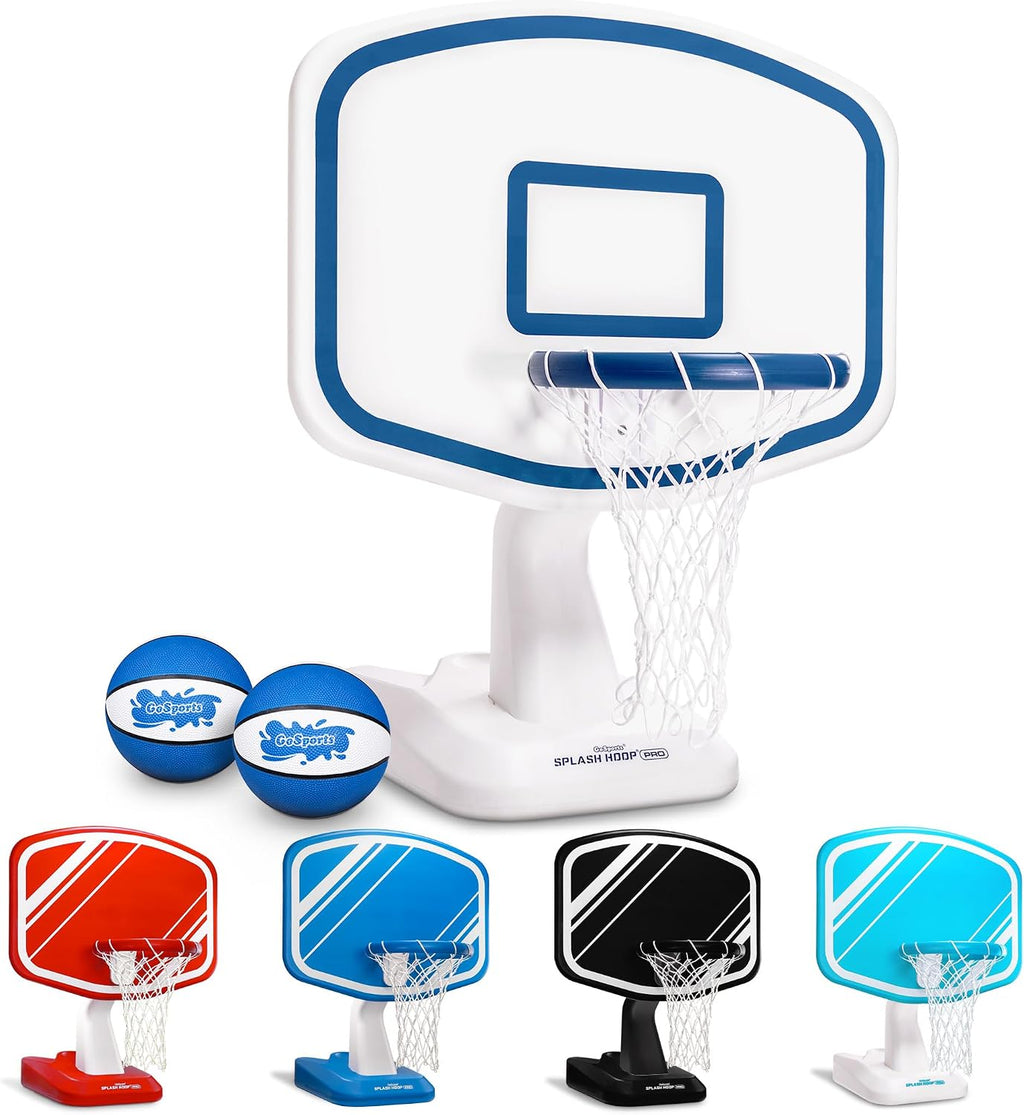 GoSports Splash Hoop PRO - Choose Your Color - Swimming Pool Basketball Game, Includes Poolside Water Basketball Hoop, 2 Balls and Pump